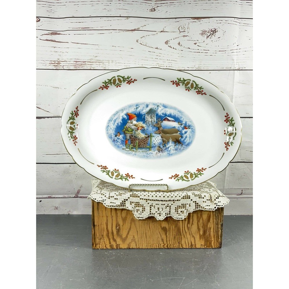 Christineholm Lars Carlson Christmas Platter 16.5 " Elves Gnomes